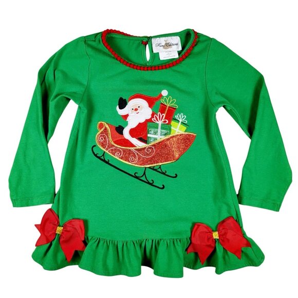 Rare Editions Girls Christmas Green Dress Size 5 Long Sleeved Holiday Santa - Picture 1 of 15